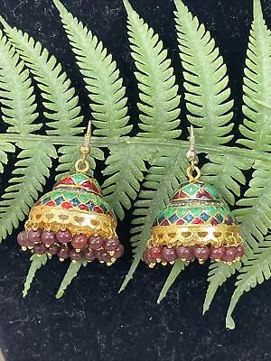 Indian Earring Enamel Jhumki Jewelry Earrings Minakari Meenakari Bell Green • $18