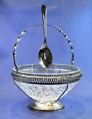 Vintage Queen Anne Silver Plated Glass Swing Handle Serving Trifle Dessert Bowl • £21