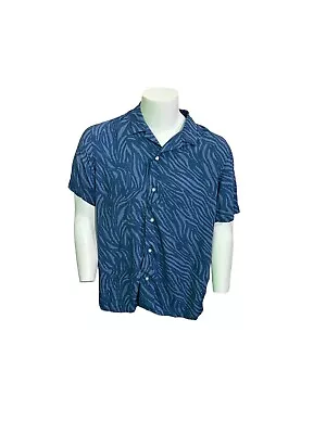 Mens Banana Republic XL Slim Fit Blue Zebra Print Short Sleeve Shirt • $12.80