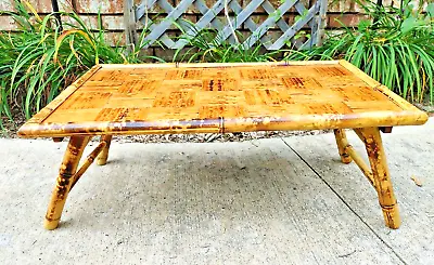 Vintage MCM Retro Tiger Bamboo Rattan Wicker Bed Tray/Lap Table Folds EUC!!! • $85