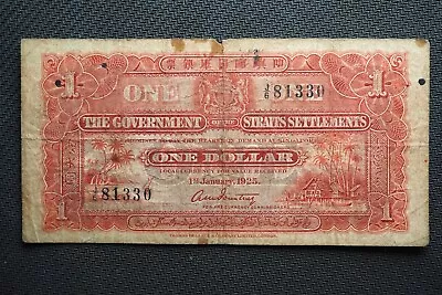 1925 1 Dollar Straits Settlements  **nice  Note **free Shipping  0828 • $200