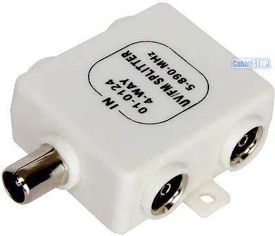 4 Way Coaxial TV AERIAL Cable Splitter 1x Male Plug To 4 X Female Socket Ariel • £3.77