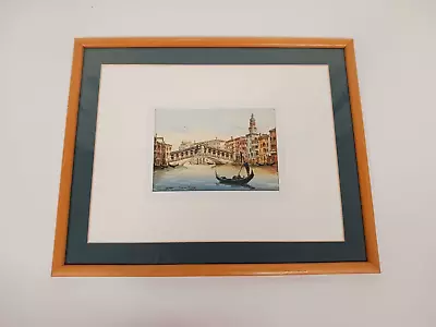 Venice Italy Rialto Bridge Painting Art Print Signed Framed River Boats I15 P216 • $7.41