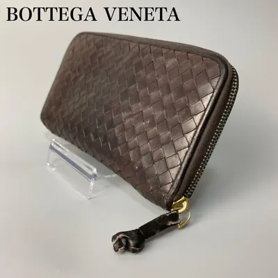 BOTTEGA VENETA Intrecciato Leather Round Zipper Long Wallet Brown Men's #BW071 • $102.30