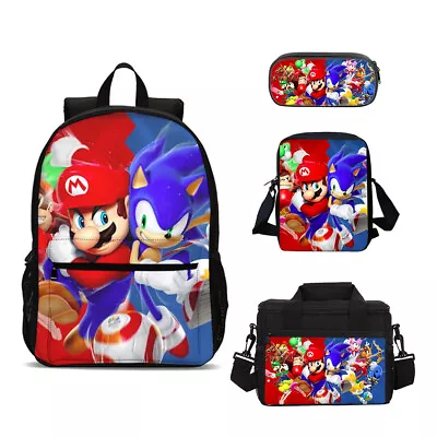 Super Mario Bros 4PCS School Backpack Set Lunch Box Crossbody Bag Pen Case #8 • $16.14