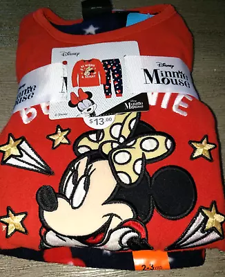 NEW DISNEY MINNIE MOUSE FLEECE CHRISTMAS PAJAMAS 2 PC SET Size 2/3T Stars NICE • $6.36