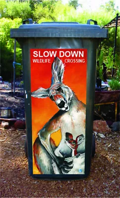 Wildlife Crossing Kangaroo Wheelie Bin Sticker • $45