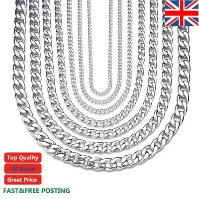 £4.39 • Buy Stainless Steel 316l Silver 3-15mm 18-26  Mens Curb Chain Necklace Man Woman Uk