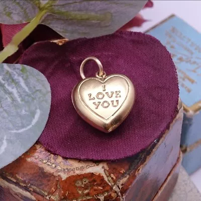 Vintage 9ct Gold I Love You Heart Charm / Pendant • £85