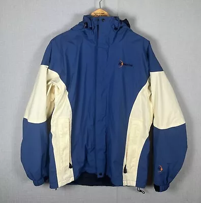 VTG Moonstone Jacket Mens Medium Blue Colorblock Hooded Rain Coat Gortex Vented • $34.95