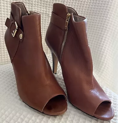 Vince Camuto Women’s Leather Brown Heels Boots Size 10m Open Toe Shoes • $21.99