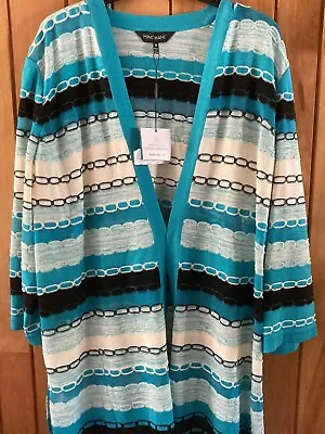 New Ming Wang Turquoise Stripe Knit Career Long Cardigan Sweater 1X • $69