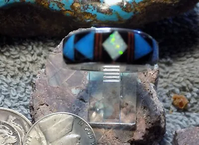 Sterling Turquoise Multi Stone Inlay Navajo Mens Ring Size 10 3/4 Alfred Tsosie • $172.77