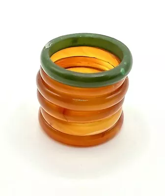 6 Vintage Natural Agate Stone Band Rings 1980's Butterscotch & Green Size 7 • $49.97