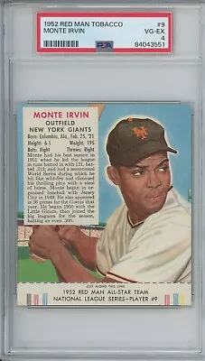 1952 Red Man Tobacco MONTE IRVIN #9 PSA 4 VG-EX Baseball W/Tab • $100