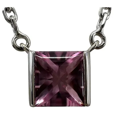 Vintage Cartier Pink Tourmaline Cushion Cut 18k White Gold Tank Pendant Necklace • $1193.62