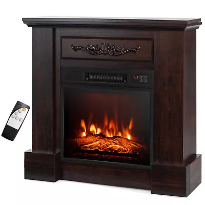 32  Electric Fireplace Mantel TV Stand Space Heater 1400W W/Remote Control Brown • $229.95