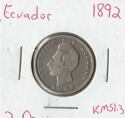 Coin Ecuador 2 Decimos 1892 KM51.3 Silver • $15.29