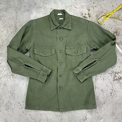 US Army Cotton Utility Shirt Vietnam 60s Vtg OG107 Sateen Field 14.5 X 33 • $40