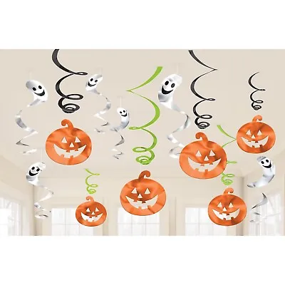 12 Halloween Ghost Pumpkin Hanging Swirls Party Decorations Ceiling Door Window • £2.98