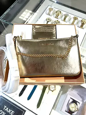 Michael Kors Giftable Boxed Item Card Wallet Bag Crossbody Messenger Pale Gold • $92.95