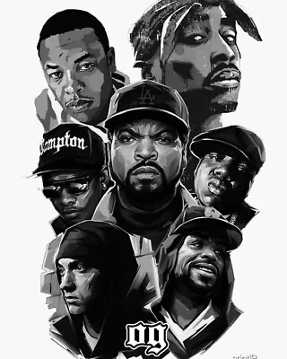 Hip Hop Legends Art Poster Size A4 Eminem Tupac Dr Dre Snoop Dogg Ice Cube 2Pac • £5