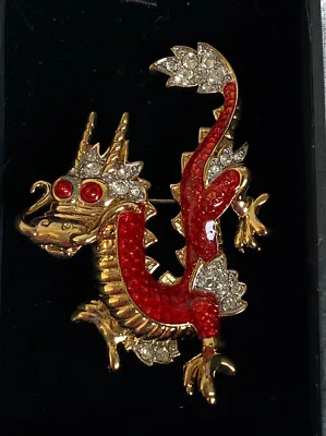£19.99 • Buy Adrian Buckley Jewellery Pave Collection Red & Gold Chinese Dragon Brooch