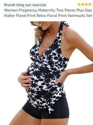 Motherhood Maternity 2 Piece Swimsuit Bathing Suit Black And White Size 12  • $19.01