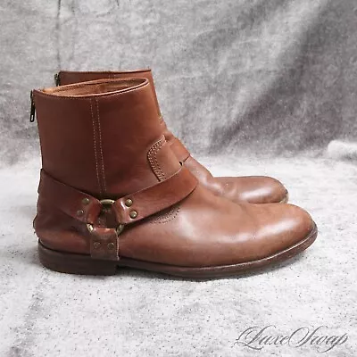 #1 MENSWEAR Frye Brown Leather Back Zip Harness Buckle Motorcycle Boots Shoes 9 • $9.99