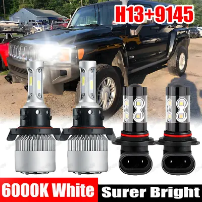 For Hummer H3 2006-2010 8000K LED Headlight Hi/Lo + Fog Light 4 Bulbs Combo Kit • $24.88