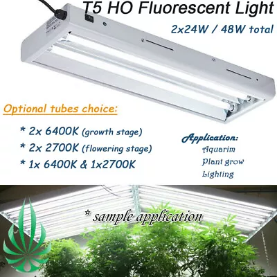 Hydroponics T5 2x24W Fluorescent Grow Light Mirror Shade Optional Spectrum Lamps • $79