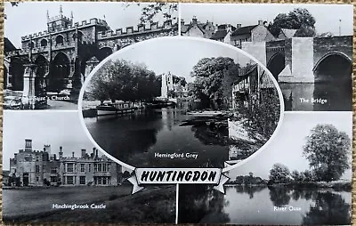 RPPC Huntingdon Hemingford Grey Castle River Ouse Church Multiview Postcard • £1.50