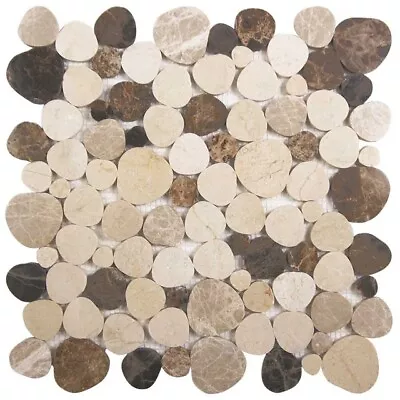 Sliced Pebble Tile Marble Mosaic Bathroom Shower Backsplash Reef Beige & Brown • $23.54