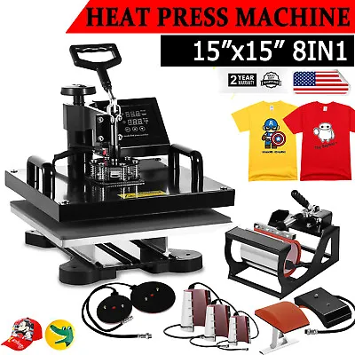 8 IN 1 15 X15  Combo T-Shirt Heat Press Printing Machine Sublimation Swing Away • $199.90