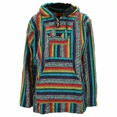 Baja Hoodie Brushed Cotton Gheri Jumper Hippie Festival Jerga Top • £19.90