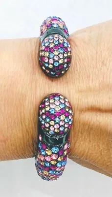 HSN Joan Boyce Hematite Tone  Kissable  Pave Multi Crystal Cuff Bracelet S/M  • $99.99