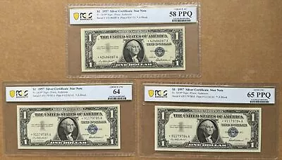 3 Pc Lot 1957 $1 Silver Certificates Pcgs 58ppq 64 & 65ppq Fr 1619* Star Notes • $5.50