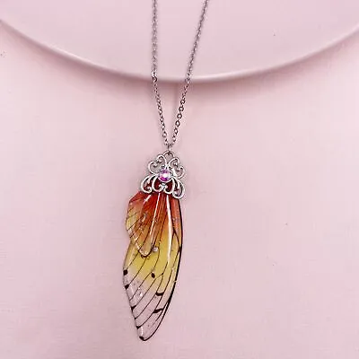 Fairy Silver Pendant Resin Red Butterfly Wing Necklace Wedding Jewelry Gift  • $1.74