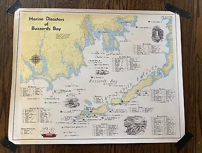 Vintage 1970 Map Of Marine Disasters Buzzards Bay Massachusetts Closson 20x27 • $35