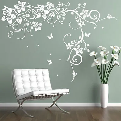 £7.99 • Buy Butterfly Vine Flower Vinyl Wall Art Stickers, Wall Decals, Wall Graphics