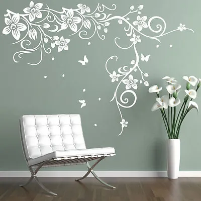 Butterfly Vine Flower Wall Stickers Vinyl Art Wall Decals Wall Graphics • £12.49