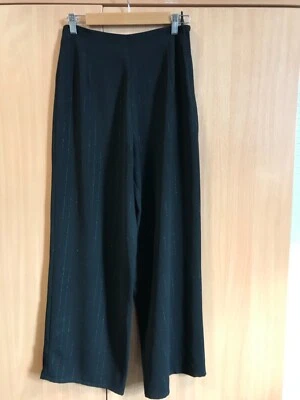£9.99 • Buy Black Trousers Size 12 - Wide Leg With Lurex Thread Pin Stripe - Party Cocktail