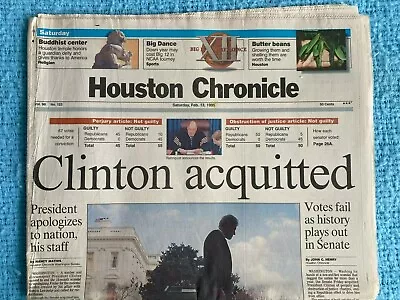 Clinton Acquitted Houston Chronicle Feb 13 1999 Section A Newspaper • $3.99