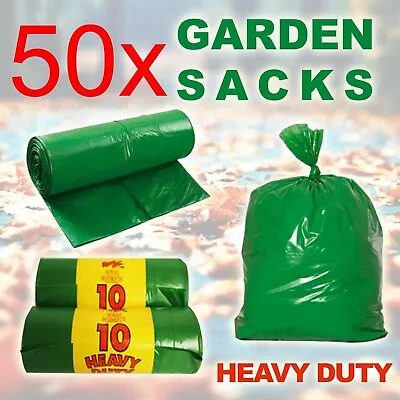 £8.95 • Buy 50 X Green Garden Waste Refuse Sacks Rubbish Bin Bags Large Heavy Duty Grass New