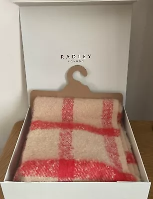 Radley - Fluffy Large Red Check Polyester Scarf In Gift Box • £29