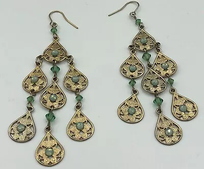 Vintage❤️ CHANDELIER Ornate Gypsy EARRINGS Boho Filigree Christmas Gift • $12.62