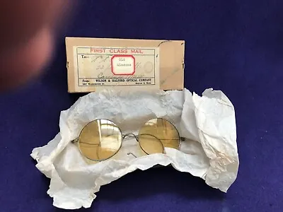 $95 • Buy Antique Victorian Willson Round Sunglasses Amber Lens Original Box Boston