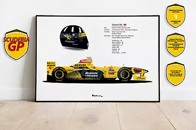 1998 Damon Hill Jordan 198 Helmet Stats F1 Print - Scuderia GP • £12