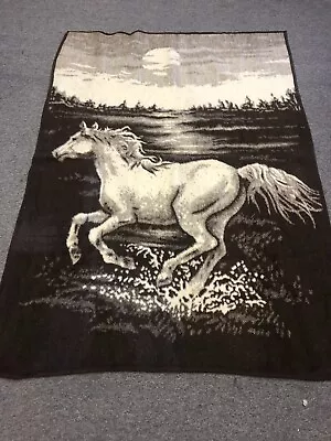 Vintage LINTEX INTERNATIONAL Horse Reversible Blanket Throw 74 X 53 Spain • $54.99