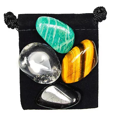 BRAIN BALANCE Tumbled Crystal Healing Set = 4 Stones + Pouch + Description Card • $10.99